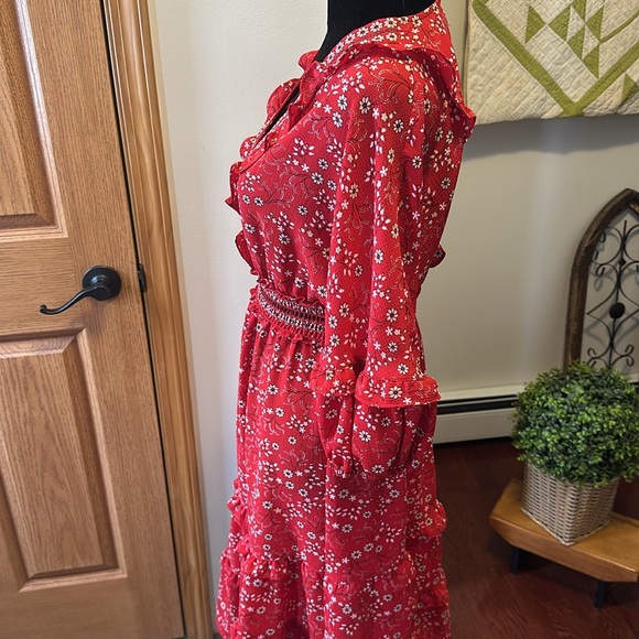 Max Studio Red Sundress with Ruffled Tiered Skirt and 3/4 Bishop Sleeves size S - Picture 9 of 12